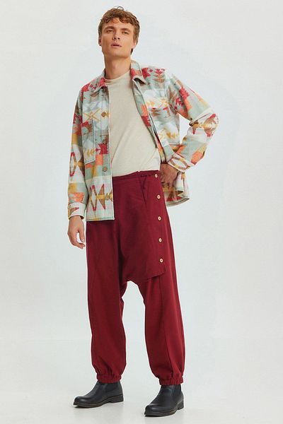Clandestino Button Detailed Modern Men's Shalwar Claret Red
