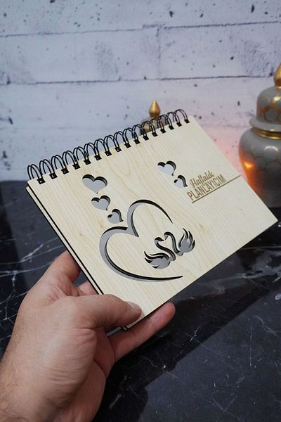 markcat Swan Love Wooden Planner Notebook - Αντιγραφή χωρίς ημερομηνία - Weekly Planner (UNLIMITED PLANNER) A5