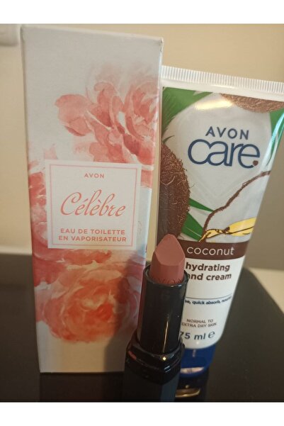 AVON Celebre Kadın Parfüm Edt 50 Ml.-Care Hindistan Cevizli El Kremi ve Ultra Mat Ruj Marvellous Mocha