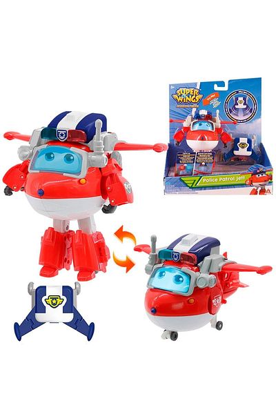 Harika Kanatlar Police Jet Figure Transforming from Lighted Robot to Airplane