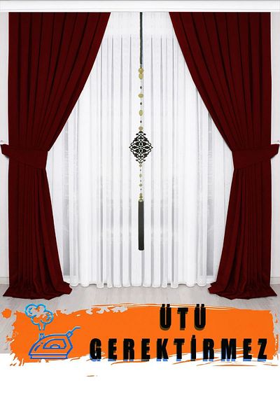 BD beyaz dokuma High Quality Claret Red Pleated Velvety Background Curtain - Single Wing