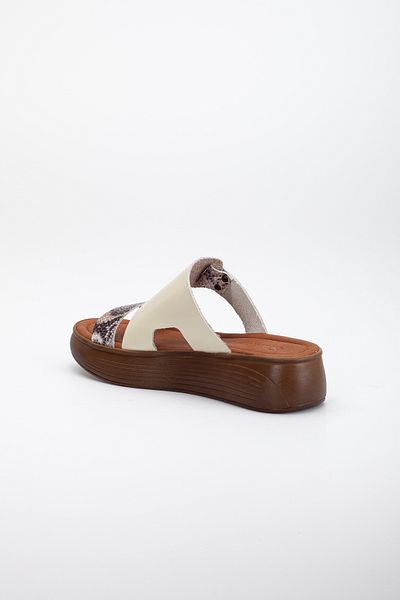SANDALİ Women's GENUINE LEATHER VAKETA BEIGE SNAKE COLOR SLIPPERS