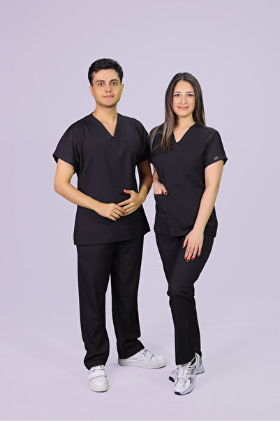 HGM Collection Unisex Black Classic Leg Lycra Doctor Nurse Jersey Medical Jer...