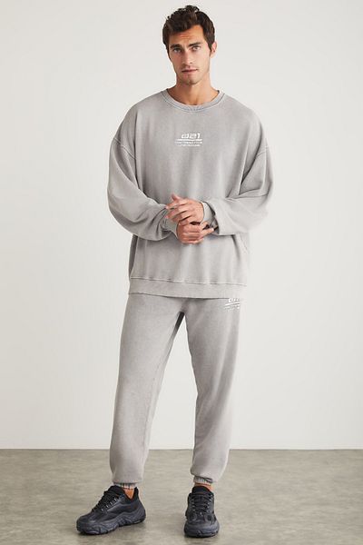 GRIMELANGE Alex Men's Knitted Crew Neck Relaxed Fit Elasticated Leg Light Gray Tracksuit Set