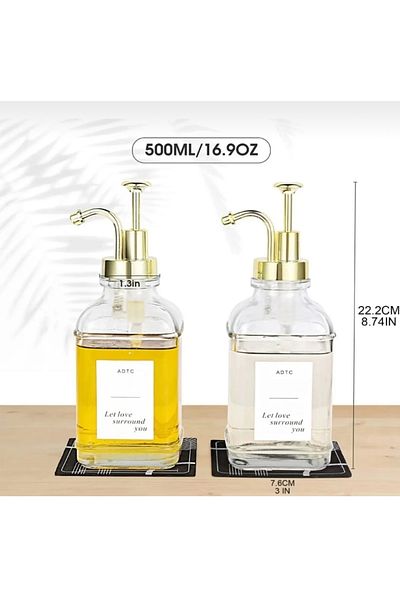 MİMOZA PARK 1 Piece 500 ml Crystal Glass Oil Vinegar Bowl, Square Oil Bowl with Smart Lid (12 Tags Gift)