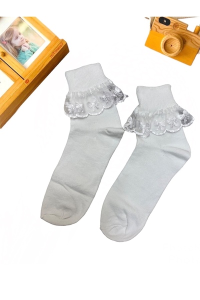 babixkids Бели дантелени чорапи за момичета с дължина до коляното