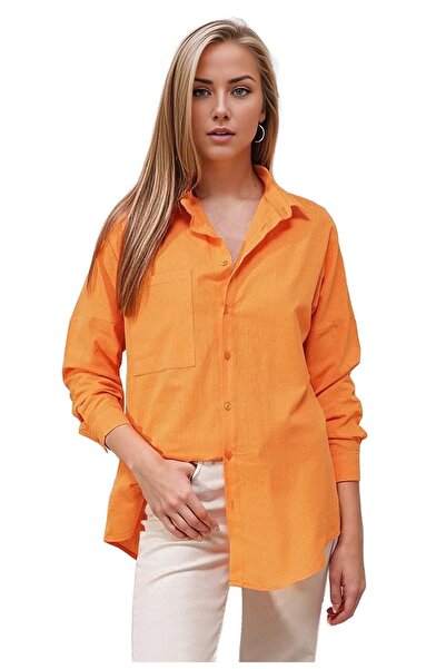 Cassime Помаранчева oversize сорочка з однією кишенею для жінок - на ґудзиках