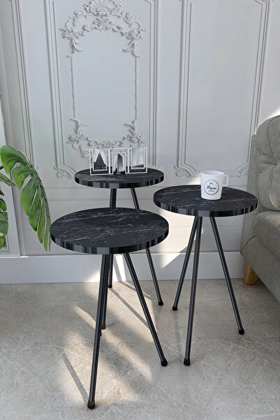 mobibex TEL ZİGON SEHPA SİYAH BORU AYAK KENDİ RENGİ BANT  SİYAH  MERMER