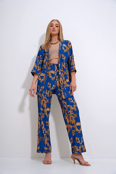 Trend Alaçatı Stili Saks mintás női kimonó és dzseki szett - Crinkle ALC-X12362