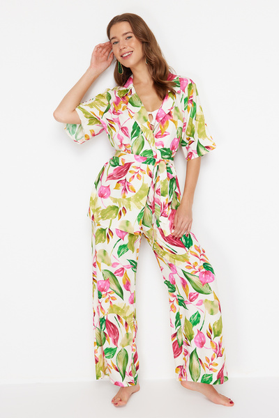 Trendyol Collection Virágmintás öves szőtt kimonó nadrág strandruha TBESS24AU00074