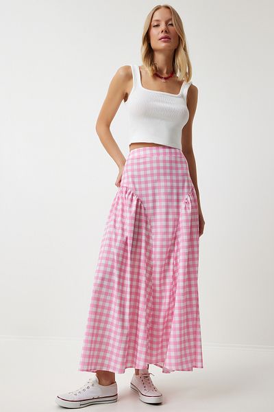 Happiness İstanbul Pink Flounced Women's Poplin Summer Skirt UL00024
