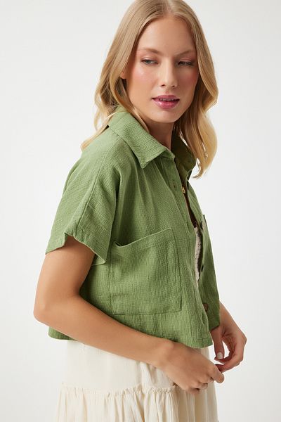 Happiness İstanbul Khakifarbener Damen-Sommer-Bolero mit weiter Tasche GP00004