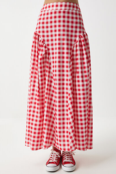 Happiness İstanbul Sötét rózsaszín fodros poplin nyári szoknya UL00024