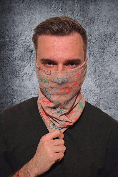 mottomia Bisiklet Desenli Unisex Viskon Kumaş Premium Kalite Buff (Baf) Boyunluk Motorcu Bandana