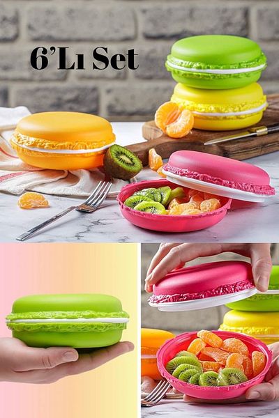 Bayev 6-Piece Macaron Lunch Storage Box - Snack Bowl for Kindergarten, Fun Boxes with Lid