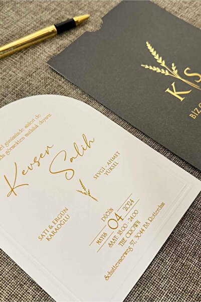 Luna Davetiye Oval Kesim Düğün Davetiyesi 2-(50 ADET)