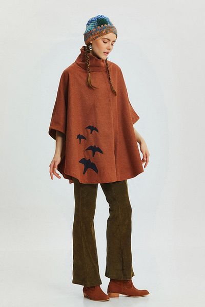 Clandestino Bohemian Poncho with Birds Orange