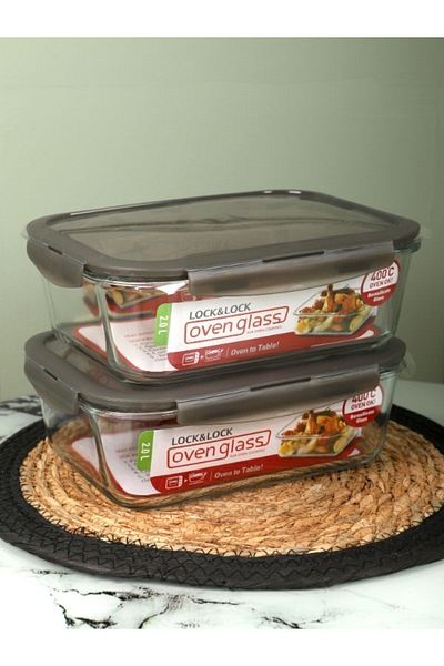 Viyalente 2 Pieces Euro Oven & Storage Container Quadrilateral 2.0 lt Gray -| 400°C Safe as Heat