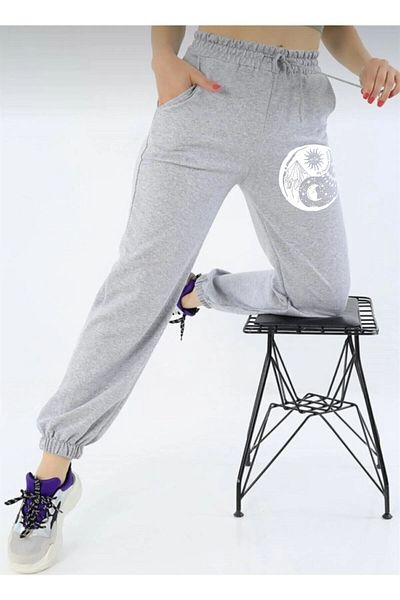 LAND MODA LUNAVISTA Black Jogger Sweatpants - Sun print, ελαστική μέση