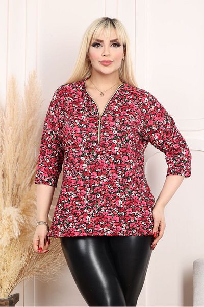 HÜLYA BUTİK WOMEN'S PITIRCIK PATTERN ZIPPERED FAKIR SLEEVE BLUZ