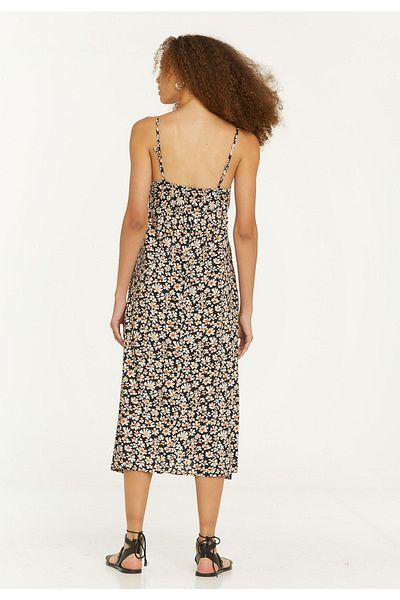 Clandestino Floral Patterned Slit Flared Casual Dress Black