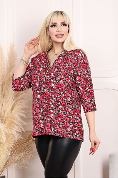 HÜLYA BUTİK WOMEN'S PITIRCIK PATTERN ZIPPERED FAKIR SLEEVE BLUZ