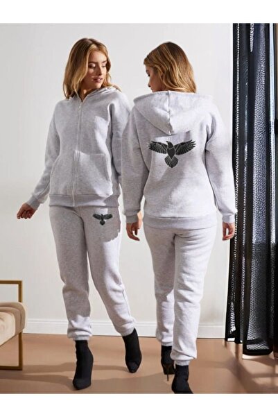 LAND MODA Γυναικεία φούτερ με φερμουάρ με κουκούλα Eagle Print Σετ φόρμας στο...