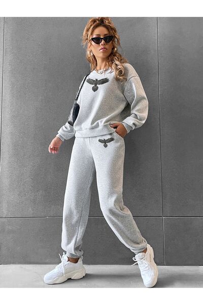 LAND MODA Eagle Printed Women's Sweatshirt and Sweatpants Set