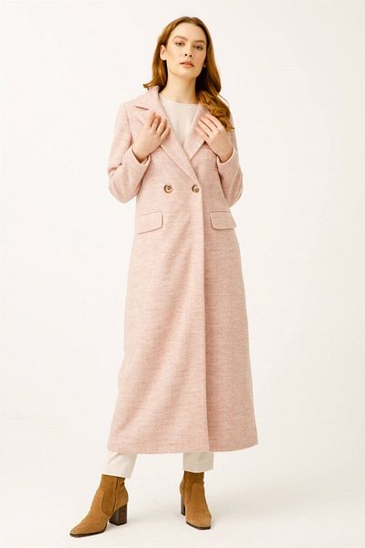 Esswaap Herringbone Wool Fabric Coat Powder