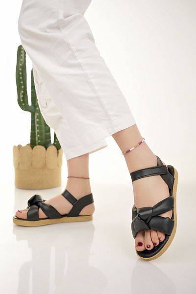 Modafırsat Women's Black Sandals Stylish Summer Beach Vacation Velcro Daily Sandals