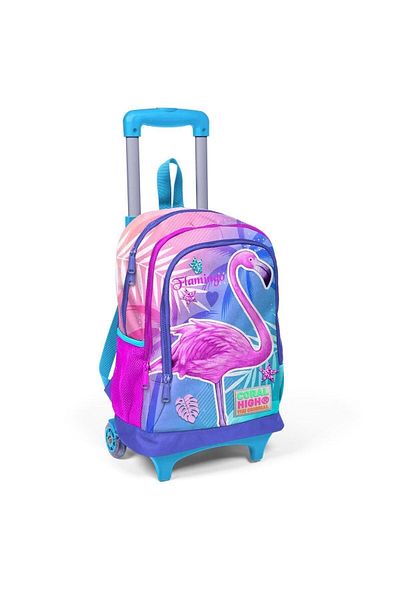 Coral High Pink Flamingo Patterned Floral 3-Piece School Bag Set - SET0123905