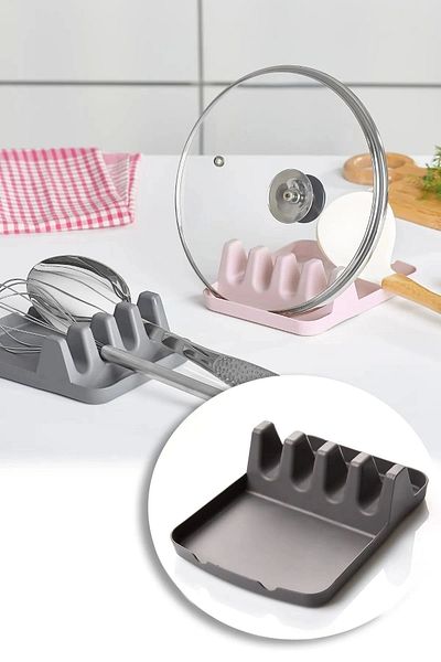 BRAMBLE LIFE Plate Holder and Cutlery Pot Lid Stand Spoon Ladle Pad Organizer Anthracite