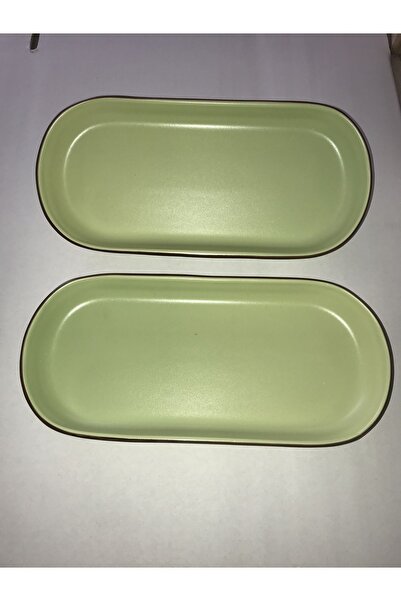 Keramika طبق قارب نويان أخضر نيل مطفي 26 سم حافة شبكية 2 قطعة