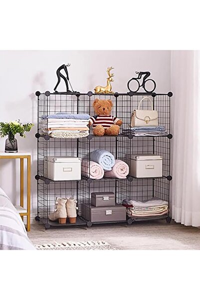 decorelax 9 Bölmeli Tel Küp Çok Amaçlı Organizer Raf Siyah 33cm Mutfak, Oyuncak, Kiler, Depolama Rafı