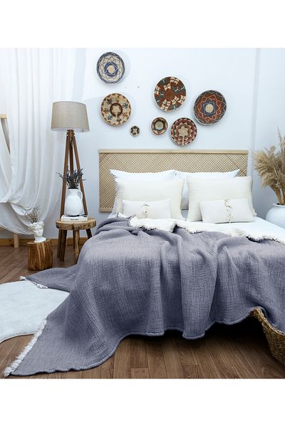 destinyhometex Indigo 6 Layer Muslin Double 240X260 Quilt/2 Pieces 50X70Cm Pillow Case 6 Layer Multi Muslin