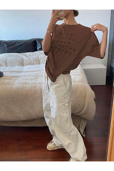 AFROGİYİM Γυναικείο μπλουζάκι Oversize με στάμπα Calm Active Wake