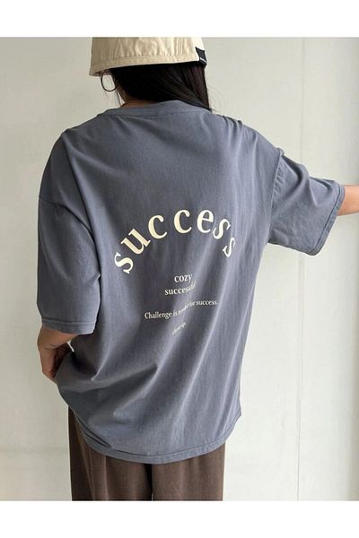 AFROGİYİM Succes Cozy γυναικείο μπλουζάκι Oversize - Μπροστινό και πίσω εμπριμέ
