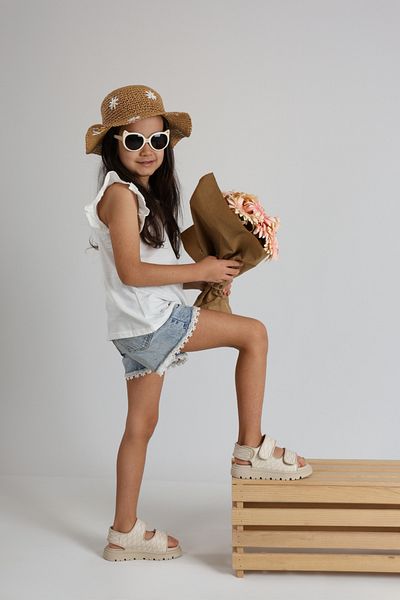 kids A more Beige Girl's Sandals - Lady Double Velcro Vegan Leather