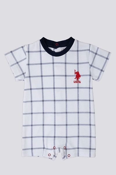 U.S. Polo Assn. US Polo Assn.Navy Blue Baby Rompers - Checkered Pattern