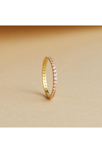 Akgül Silver Pembe Turmalin Zirkon Taşlı Tam Tur Gümüş Yüzük