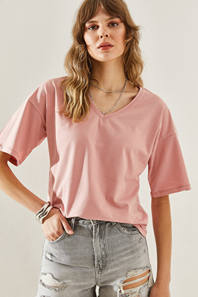 Bianco Lucci V-Neck Short Sleeve Women's T-Shirt -60251204