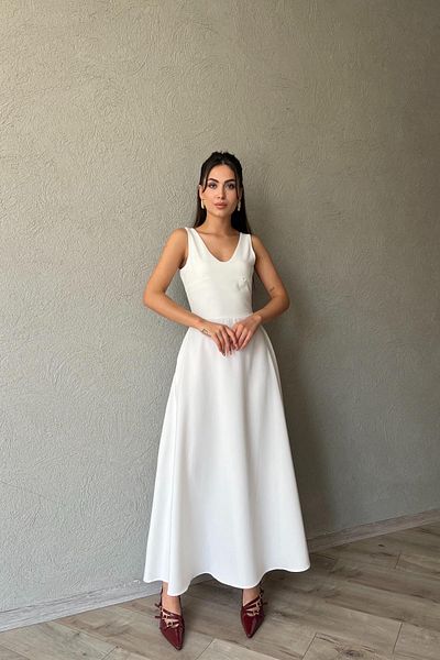 Seda Yalçın Atelier Ecru Flared Dress with Thick Straps