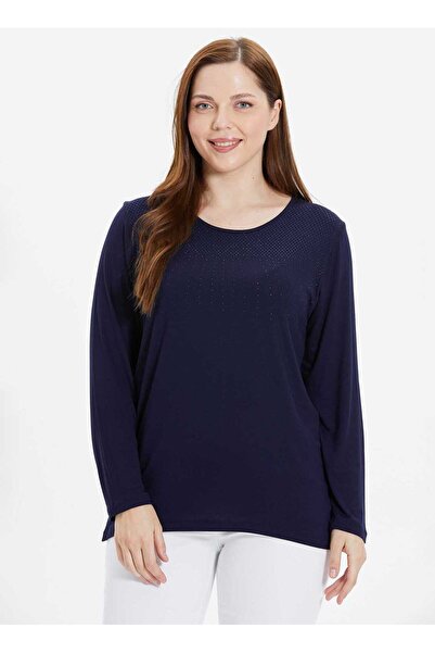 Selen O Yaka Taşlı Lacivert Kadın Bluz 24YSL8819-BB