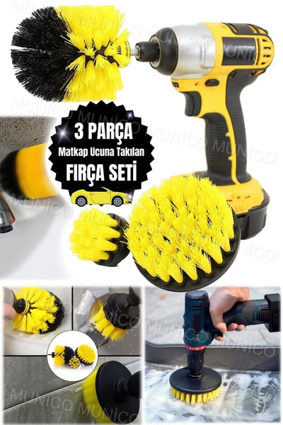 Munico 3 Adet Plastik Yuvarlak Temizleme Fırçası Halı Cam Araba Lastikleri Na...