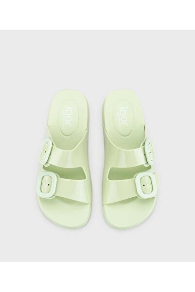 IGOR Papuci de damă cu cataramă dublă Havana Brillo verde fistic