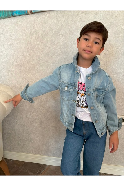 babymjuk Kot Ceket Kız Erkek Unisex Kot Denim Kız Çocuk Erkek Çocuk Ceket