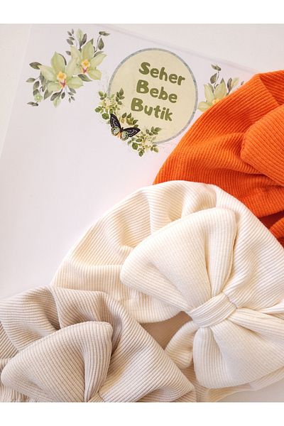 SeherBebeButik Baby Girl and Children's Bonnet with Colorful Bow - Set of 3