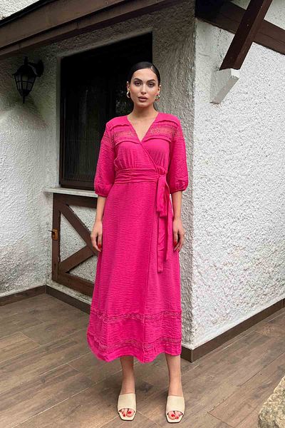 Seda Yalçın Atelier Fuchsia Slit Detailed Lacing Dress