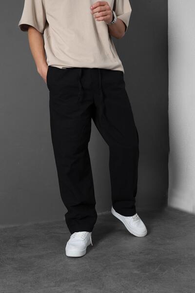 Slatra Pantaloni largi, subțiri, negri, pentru bărbați - Croială din material