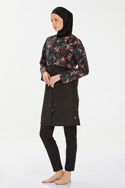 ZF BUTİK Costum de baie Hijab negru complet acoperit Nıssa 9282